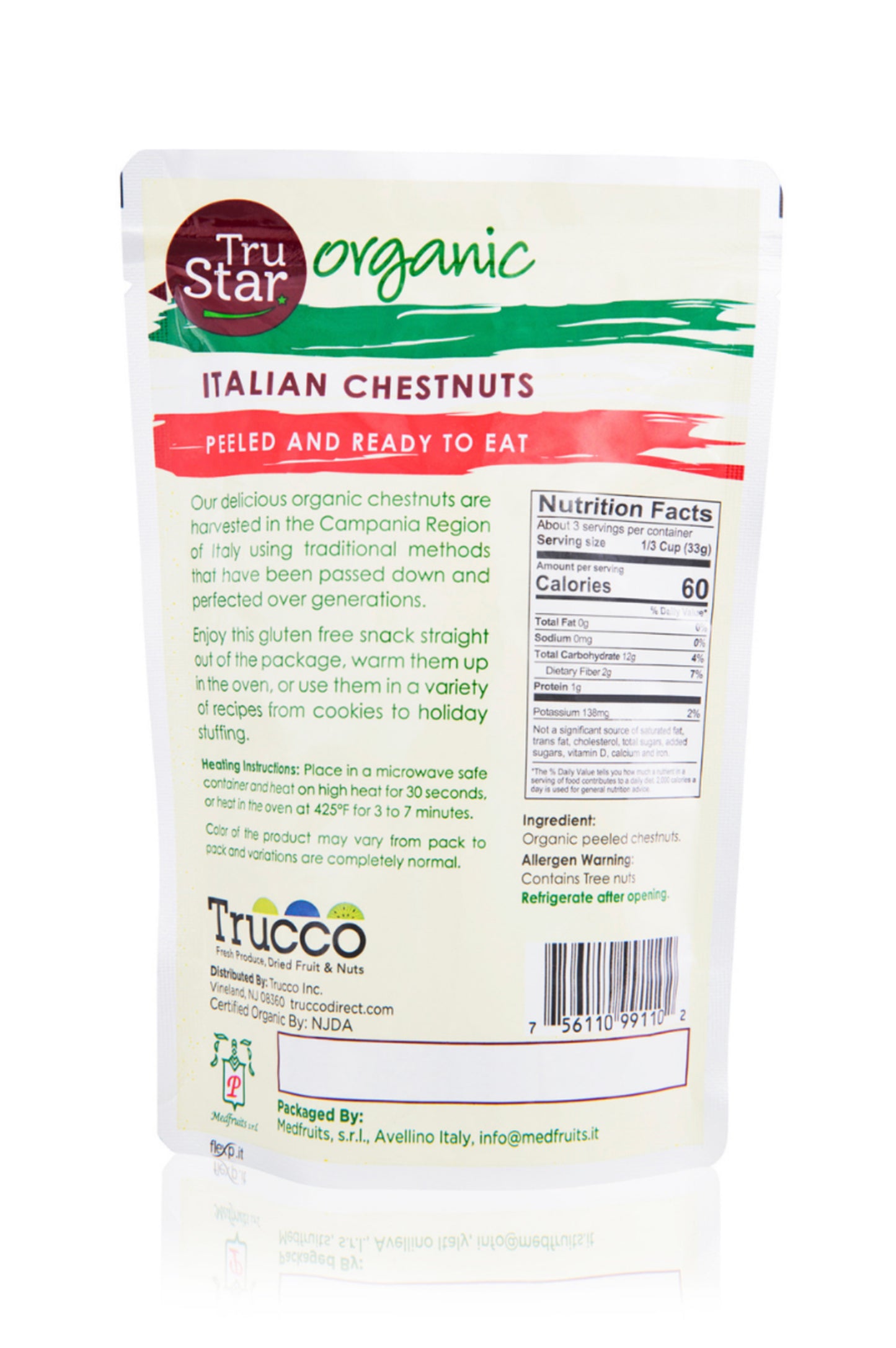 TruStar™ Organic Italian Chestnuts, Peeled, Ready to Eat, Pack of 12.